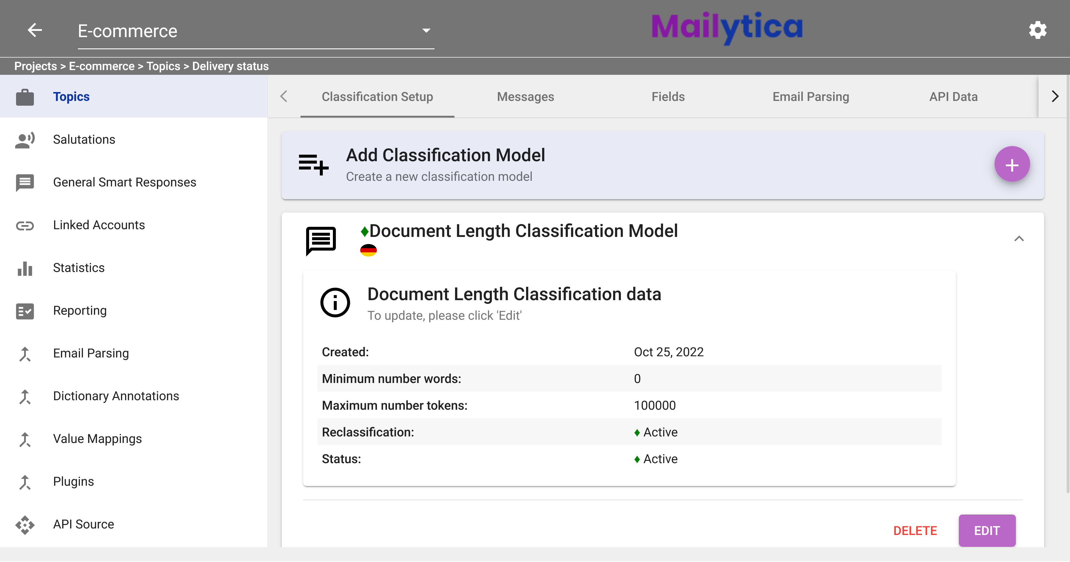 Document length classification model