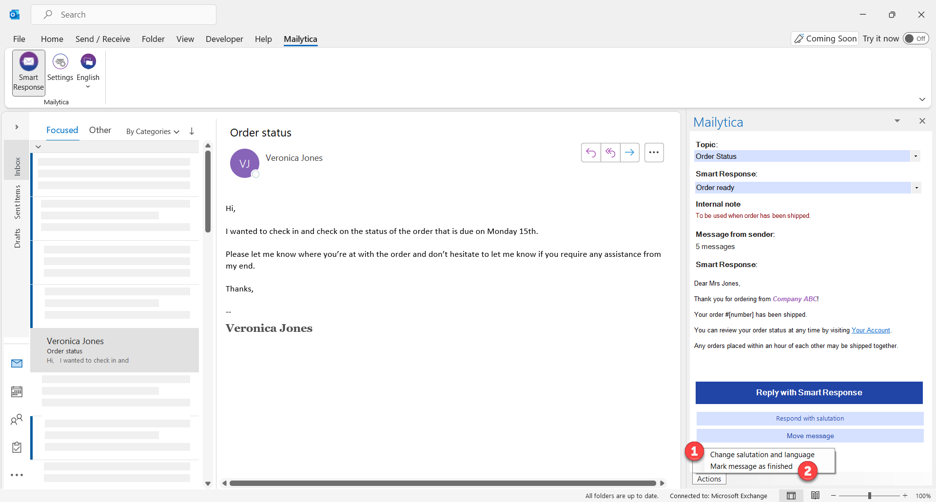 Outlook integration actions