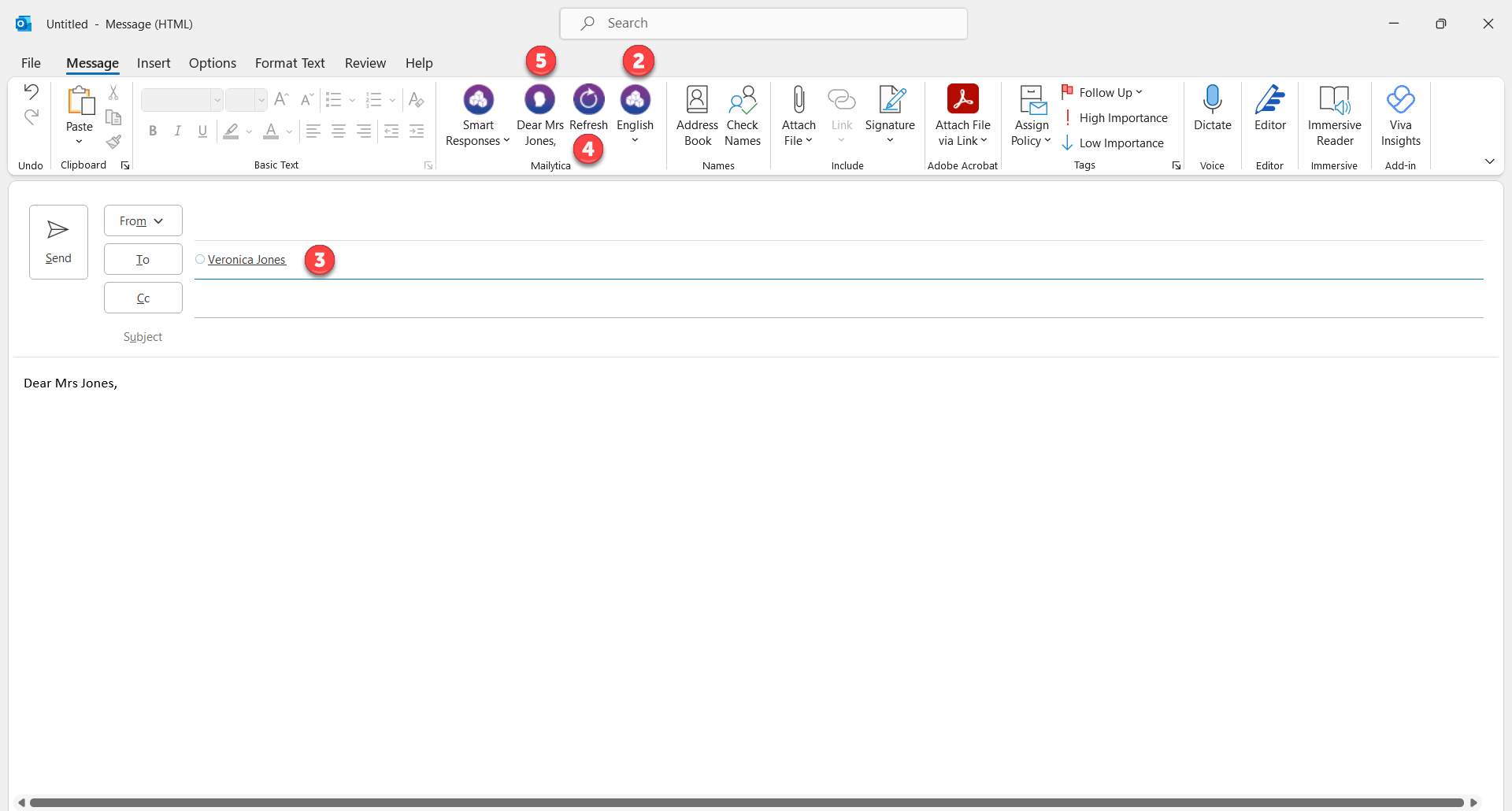 Outlook integration new message options