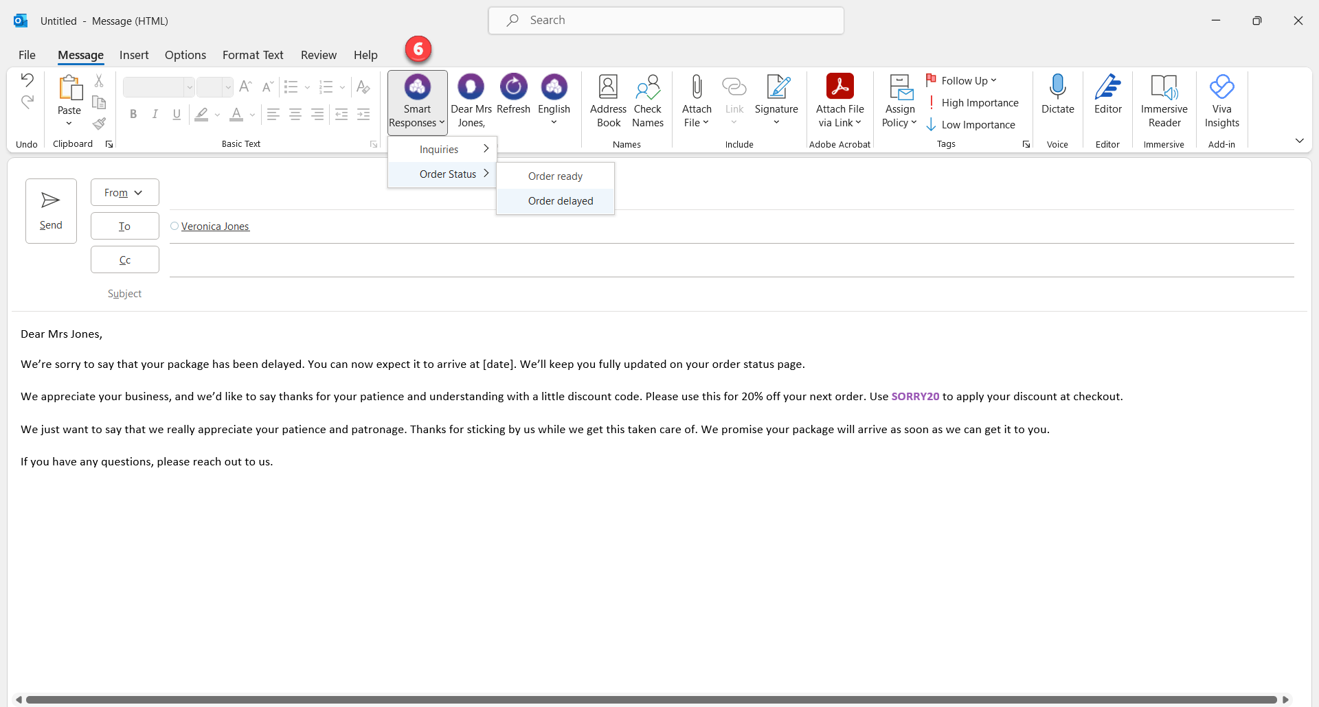 Outlook integration new message options