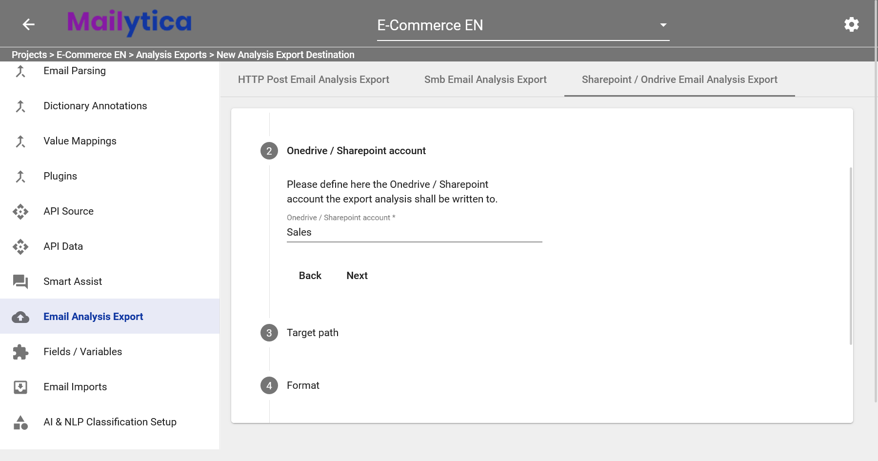 Select SharePoint account